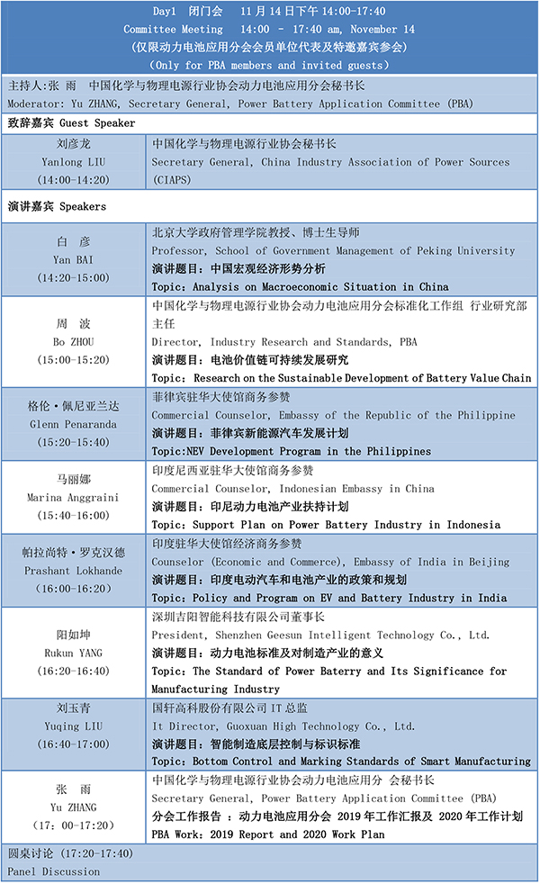 第四屆動力電池應(yīng)用國際峰會(CBIS2019)議程