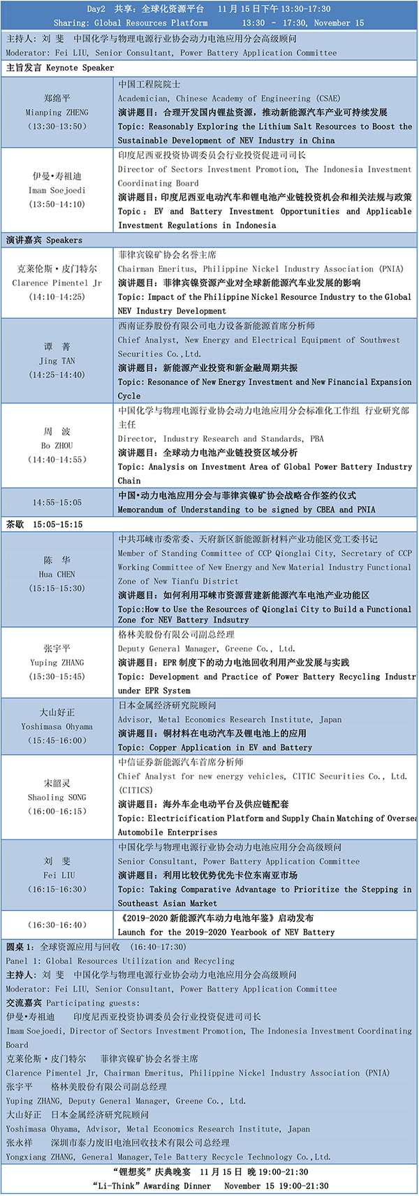 第四屆動力電池應(yīng)用國際峰會(CBIS2019)議程
